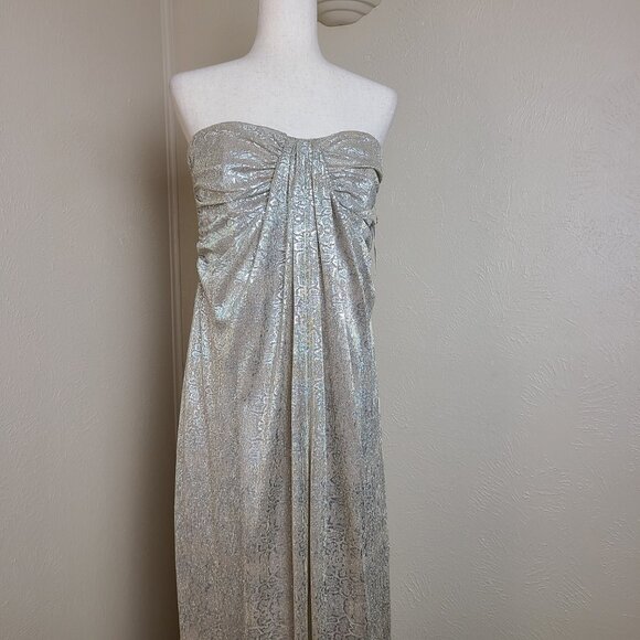 NWT Neiman Marcus Shelli Segal Long Evening Gown Dress Gold Nude Size 12 Tall - Picture 3 of 14